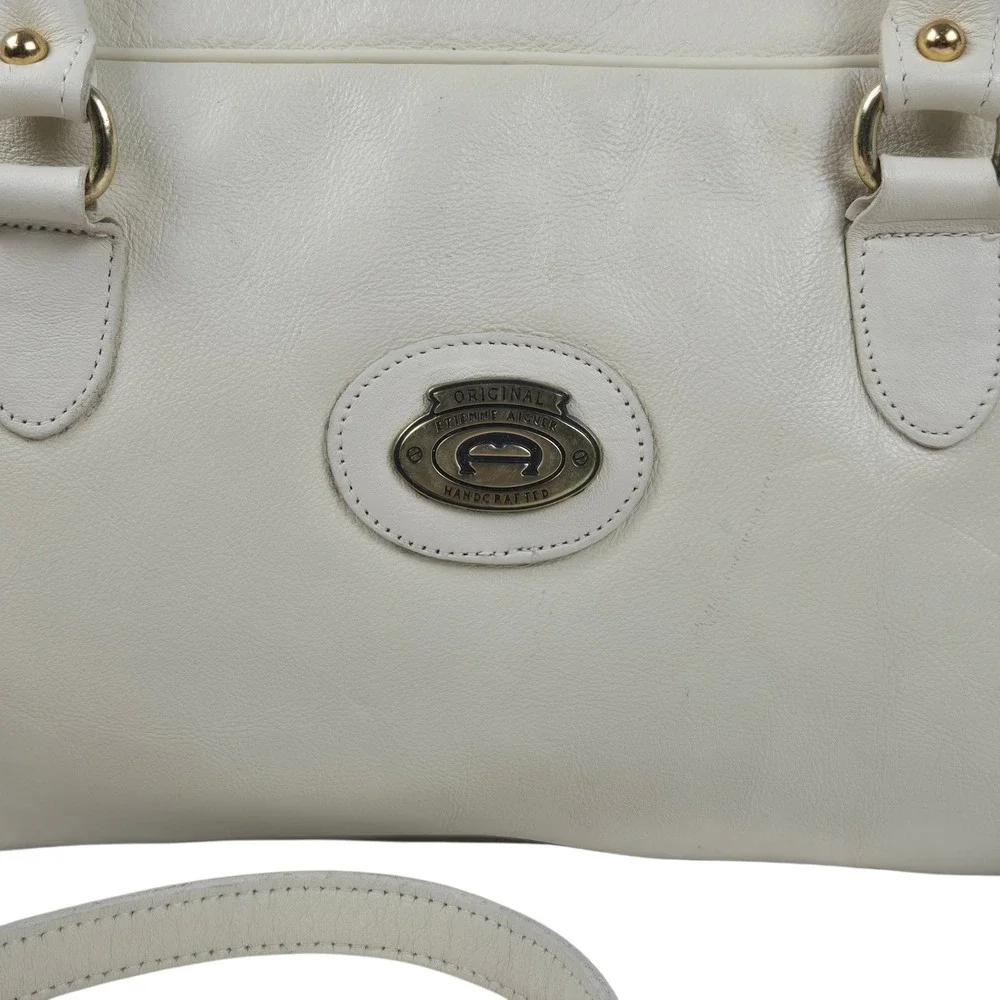 Vintage Etienne Aigner Cream Leather Satchel Crossbody Bag Top Handle VGC